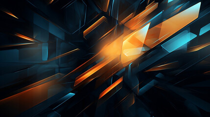 Futuristic Golden light rays effect with geometric shapes. Abstract background