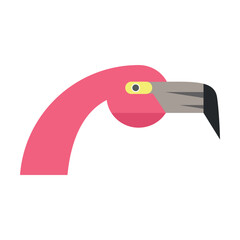 Head of exotic pink flamingo. Muzzle of wild animal cartoon illustration. Wildlife and zoo concept. Sketchy geometric character, mascot. Colored flat vector isolated