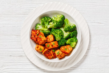 baked salmon bites with steamed broccoli florets