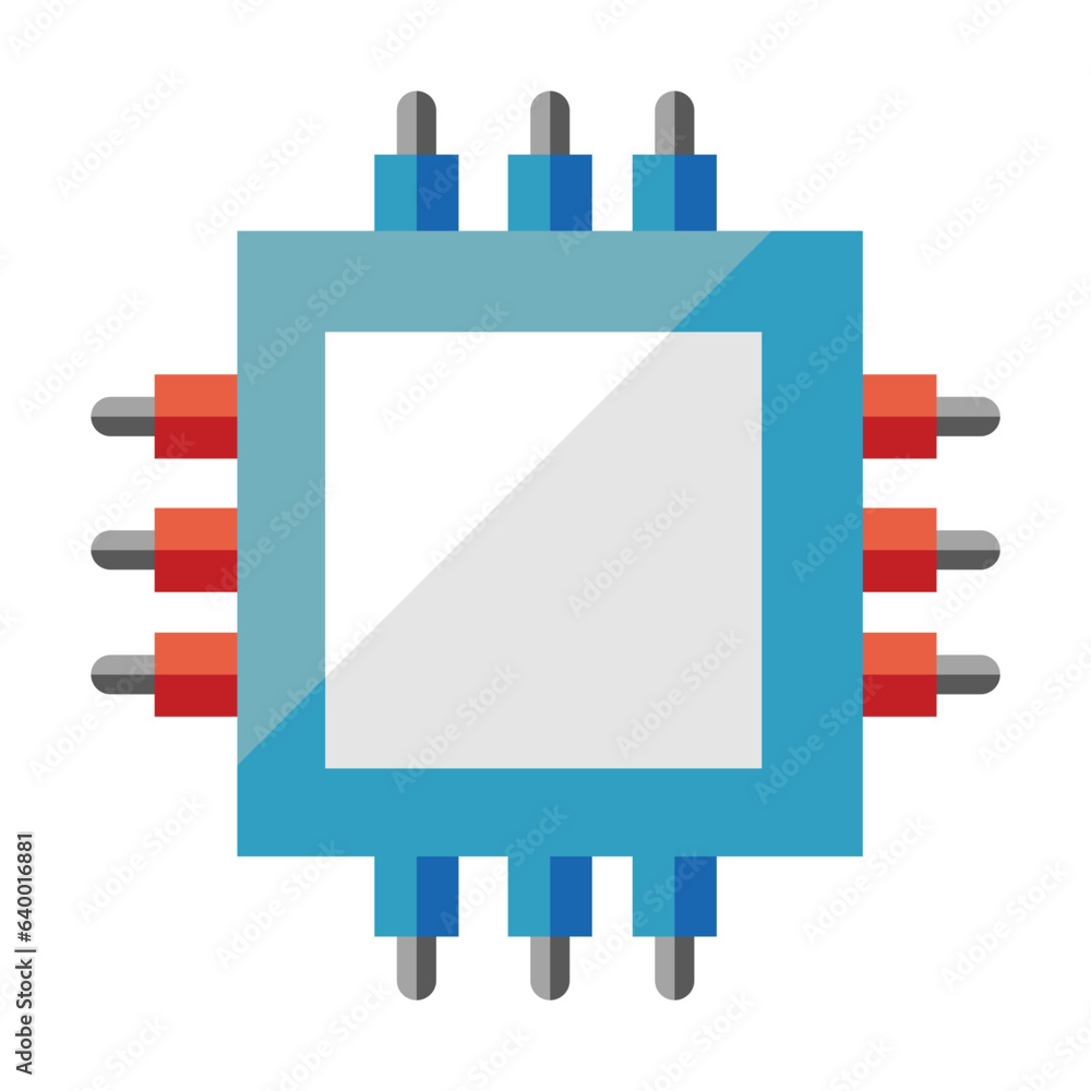 Poster computer processing unit. modern high tech electronic device cartoon illustration. technology and co