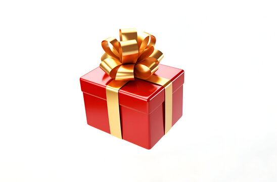 3D Red Gift Box With Ribbon Isolated on White Background: AI Generated Image