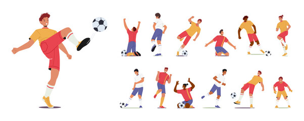 Set Of Football Player Characters In Different Poses, Showcasing Exceptional Skill, And Determination On The Field