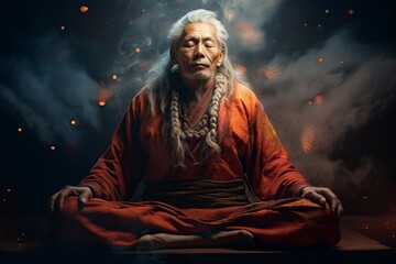 shaman in deep meditation with eyes closed