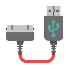 Connection cable for charging smartphone. Modern high tech electronic device cartoon illustration. Technology concept. Colored flat vector isolated on white background