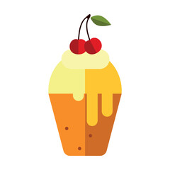 Glazed cake with cherry filling. Delicious, nutritious food cooked in cafe, restaurant and at home cartoon illustration. Desserts concept. Colored flat vector isolated on white background