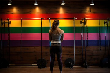 Rainbow flag and a sports woman - obrazy, fototapety, plakaty
