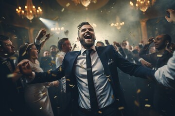 Businessman dancing in a nightclub - obrazy, fototapety, plakaty