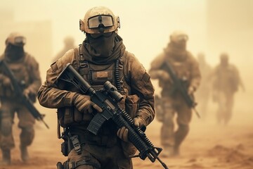 Soldiers operating in the desert