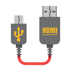Adapter cable for connecting an HDMI to USB connector. Modern high tech electronic device cartoon illustration. Technology concept. Colored flat vector isolated on white background