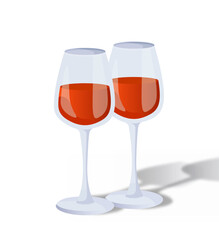 Glasses with wine for birthday concept. Alcoholic drink and beverage for holidays and festivals. Template and mock up. Cartoon isometric vector illustration isolated on white background