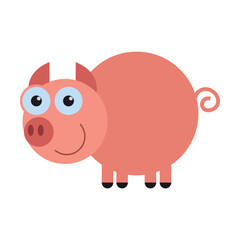 Domestic pink pig. Cute domestic animal cartoon illustration. Farm animals concept. Colored flat vector isolated on white background