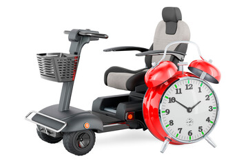 Powered mobility scooter with alarm clock, 3D rendering