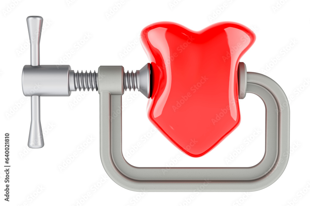 Poster clamp with red heart, 3d rendering isolated on transparent background