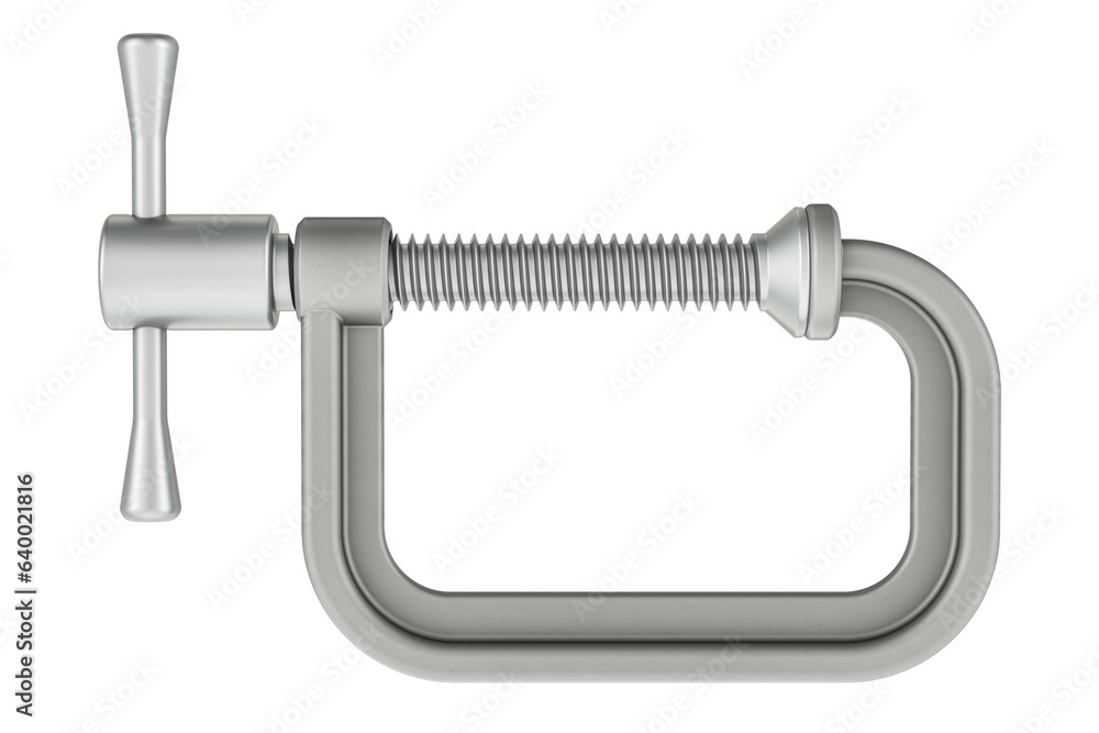 Poster metallic c-clamp, 3d rendering isolated on transparent background