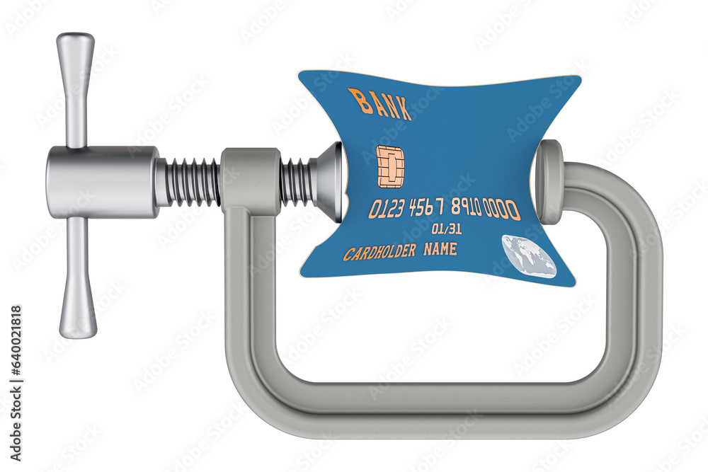 Poster credit card in a clamp concept, 3d rendering isolated on transparent background