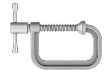 Metallic C-clamp, 3D rendering isolated on transparent background