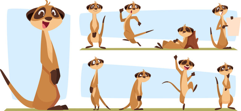Meerkats. Wild animals standing african meerkats exact vector cartoon set isolated