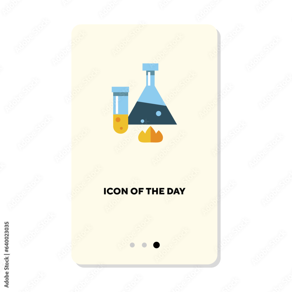 Poster test tubes or flasks with reagents flat vector icon. experiment bottles isolated. chemistry concept.