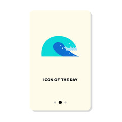 Blue wave of sea or ocean flat icon. Vertical sign or vector illustration of swimming, surfing or diving element. Vacation, surfing, summer resort, recreation for web design and apps