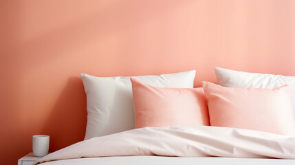 Fototapeta na wymiar Close up of bed linens in modern bright bedroom