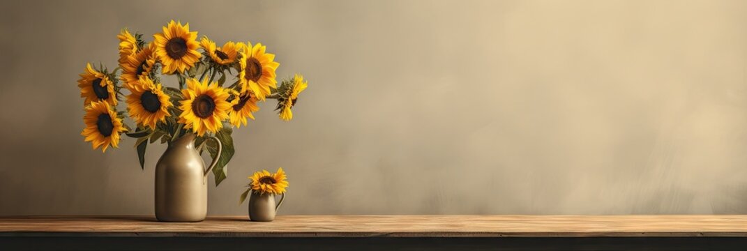 sunflowers on a plain background with copy space