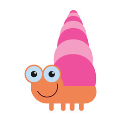 Funny snail with pink spiral shell. Cute wild animal cartoon illustration. Insects and pets concept. Colored flat vector isolated on white background