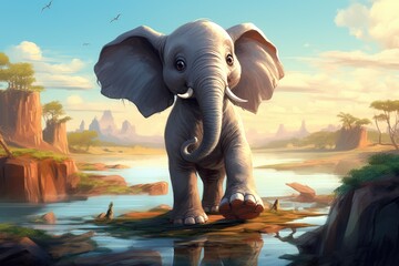 Beautiful elephant in the river