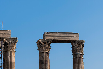 Big ancient columns in an archaeological site in Athens, Greece