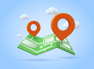 3D Search for Location and Pin Isolated. Location pin, contacts, travel. Blue background GPS Pointer Marker Icon. Pin Symbol. UI icon for Map, Social Media, Mobile Apps. Realistic cartoon Vector