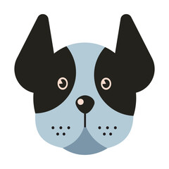 Head of domestic dog. Muzzle of domestic animal cartoon illustration. Pets concept. Sketchy geometric character, mascot. Colored flat vector isolated