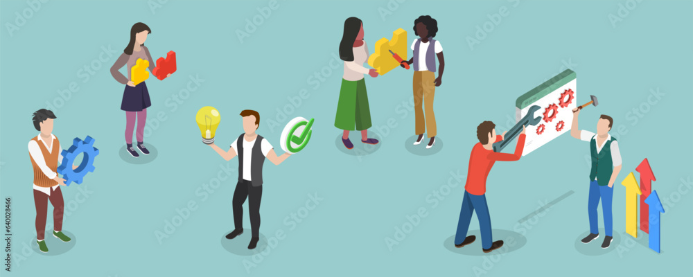Poster 3d isometric flat vector conceptual illustration of fixing technical problems, repair service or tec