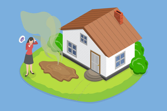 3D Isometric Flat Vector Conceptual Illustration of Puddle Of Sewage, Sewing Problems