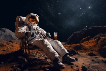 Cosmic Cheers: Astronaut's Beer Break on Alien Soil
