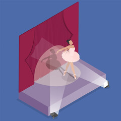 3D Isometric Flat Vector Conceptual Illustration of Ballet Performance, Classic Dancer on Stage © TarikVision