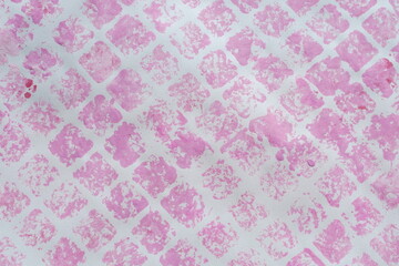Fototapeta premium Pink Sponged Square Pattern on White in Acrylic Paint