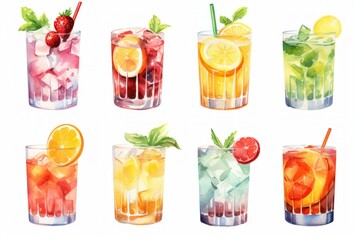 Watercolor Mixology: Captivating Vector Painted Cocktails Clipart Set
