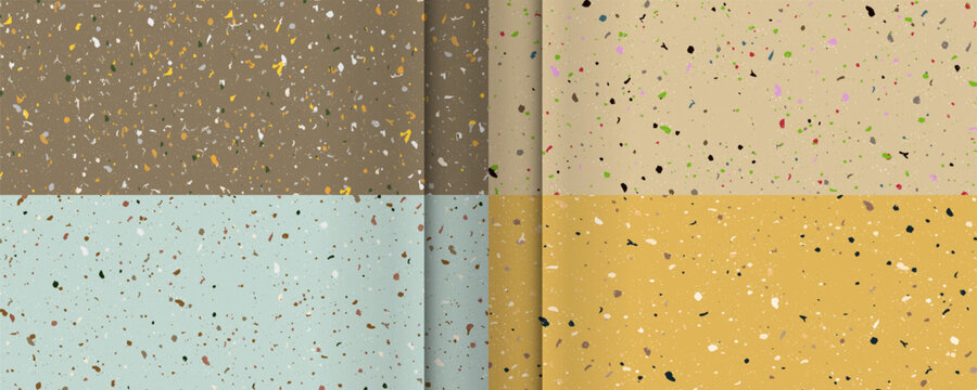 New modern Set seamless terrazzo patterns. Pattern for ceramics marble natural stone. Vector stock illustration textured shapes in vibrant colors