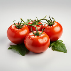 Immerse yourself in the allure of these vibrant red tomatoes showcased against a pristine white backdrop. The contrast amplifies the tomatoes' rich hue, evoking a sense of freshness and purity isolate
