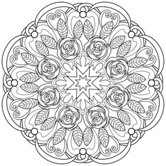 Colouring page, hand drawn, vector. Mandala 242, ethnic, swirl pattern, object isolated on white background.