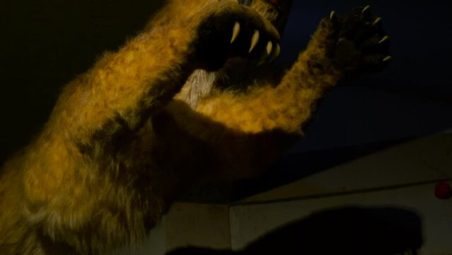 Saber-toothed tiger. Bottom view of a mock-up of a saber-toothed tiger.