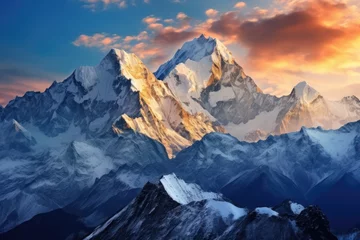 Fotobehang K2 view of a snow-capped mountain range from a high vantage point, everest, paramount, k2, swiss alps, Stunning Scenic World Landscape Wallpaper Background