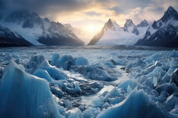  A breathtaking view of a glacier carving its way through a rugged mountain valley, Stunning Scenic World Landscape Wallpaper Background