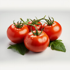 Immerse yourself in the allure of these vibrant red tomatoes showcased against a pristine white backdrop. The contrast amplifies the tomatoes' rich hue, evoking a sense of freshness and purity isolate