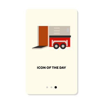 Horse box or trailer on wheels flat icon. Vertical sign or vector illustration of stable or horsebox for racehorses. Horse riding, sports concept for web design and apps