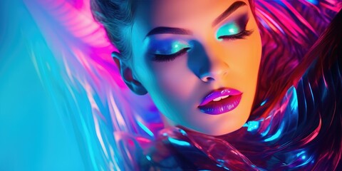 Obraz na płótnie Canvas Model wearing makeup in a purple background
