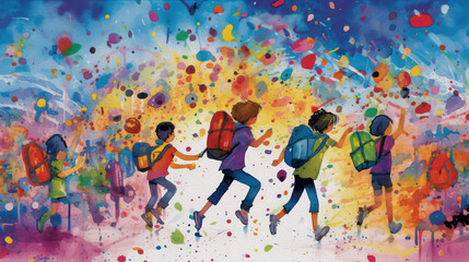 Obraz na płótnie Canvas Excited children. Back to school concept, generative ai