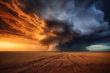 Fototapeten A dramatic storm cloud formation over a vast open plain, Stunning Scenic World Landscape Wallpaper Background © Distinctive Images