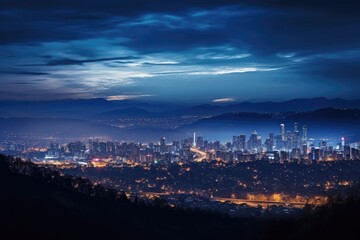 panoramic view of a city skyline from a hilltop at dusk or evening, Stunning Scenic World Landscape Wallpaper Background