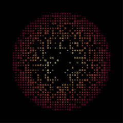 Amazing matrix background in spectral colors. Grid of random old chinese Tangut symbols. Awesome circular vector illustration.