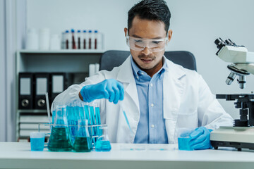 Asian male scientists white coat conducting research investigations medical laboratory, lab bacteria, microbiology laboratory public health, animal health, Aerobes, anaerobes, mycobacteria and fungi